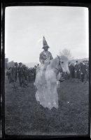 From the late Jack Douglas's set of negatives . The 1919 Peace Celebrations on Tyne Willow, Alston.A white horse and fantastic rider double exposed- maybe with a woman in white?