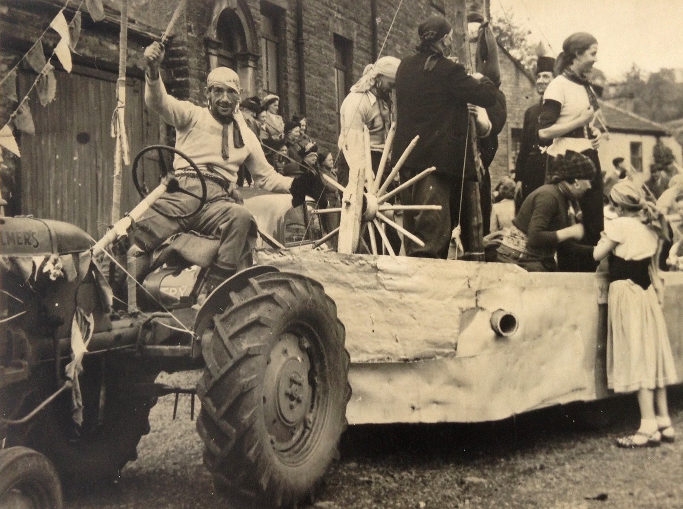 Coll. Chris Lovegreen. 1953 Nenthead's first Rose Queen  Run by the Women's Institute.
His Dad Alec on his Allis-Chalmers tractor- they lived at Sunniside farm up Whitehall.
On the steps of the Chapel- Sally Liverick & her sister, [lived in the Rechabite hall] & Jean Glendinning > Richardson