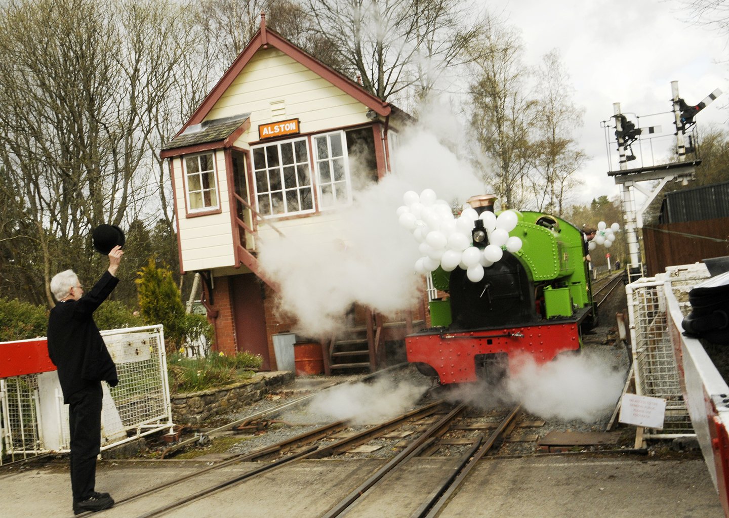 'Barber'- a new loco arrives at Alston Station. This image was 'banned' Guess why!