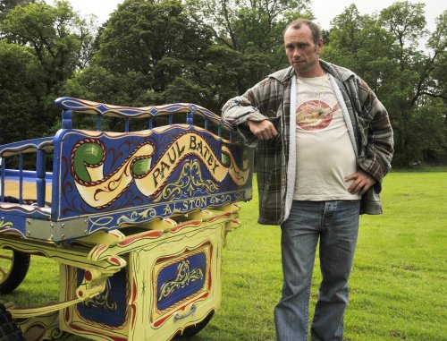Paul Batey and his stolen flat cart. He'd been giving rides at Alston Gala. Calming.
