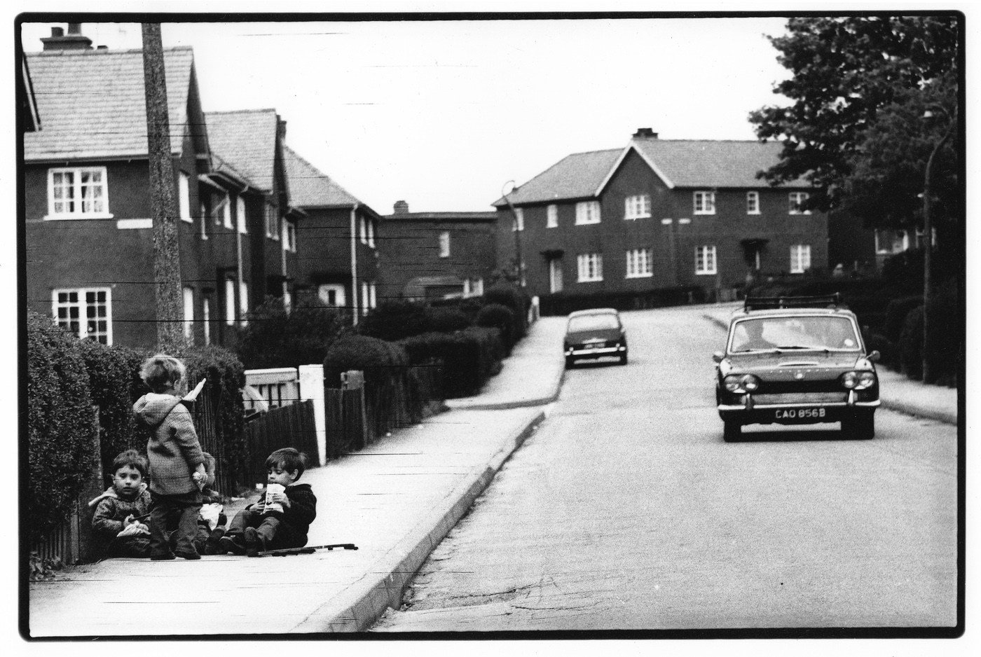 Cleator Moor. Kids' picnic on Keir Hardy Avenue. Scratched neg.
