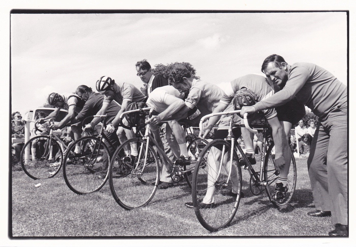 Grasstrack racers- 2nd from L Gerald McKarten possibly Ivan Morris 2nd from R