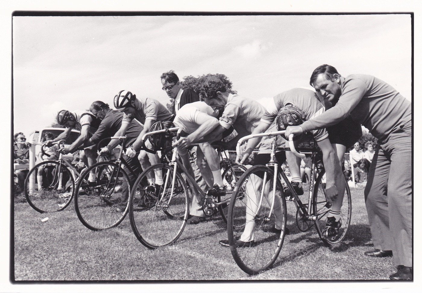 Grasstrack ravers- 2nd from L Gerald McKarten possibly Ivan Morris 2nd from R