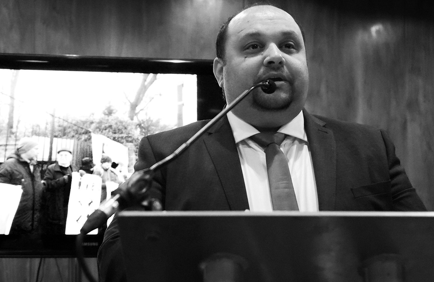 Nicu Stoica Ion- member of Tyneside Roma community speakin gat the 70th anniversary of the International Declaration of Human Rights.When he first arrived in the UK he worked in a scrap yard then as a teaching assistant. Now, a Labour councillor.